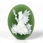 Plastic Cameo - Fairy with Wand Oval 40x30MM WHITE ON GREEN