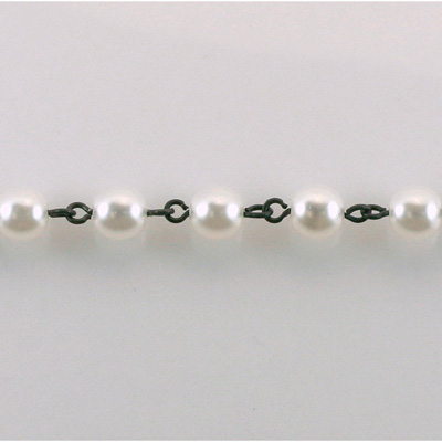 Linked Bead Chain Rosary Style with Glass Pearl Bead - Round 6MM WHITE-JET
