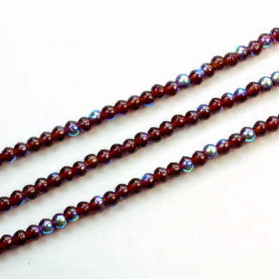 Czech Pressed Glass Bead - Smooth Round 03MM GARNET AB