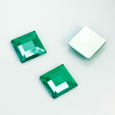 Plastic Flat Back Foiled Rose Cut Rhinestone - Square 12x12MM EMERALD