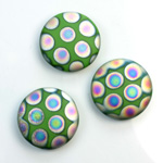 Glass Low Dome Buff Top Cabochon - Peacock Round 18MM MATTE GREEN