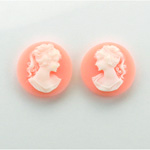Plastic Cameo - Woman with Ponytail Round 16MM WHITE ON ANGELSKIN