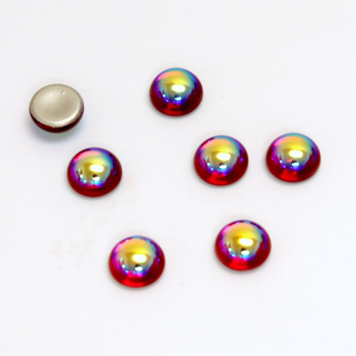 Glass Medium Dome Foiled Cabochon - Round 07MM RUBY AB