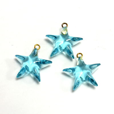 Plastic Pendant - Star with Brass Loop 13MM AQUA