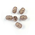 Czech Pressed Glass Engraved Bead - Rectangle 6x4MM GOLD/AMETHYST