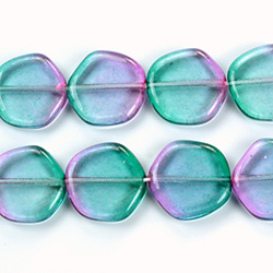 Czech Pressed Glass Bead - Smooth Flat Baroque Coin 15MM Coated PURPLE GREEN