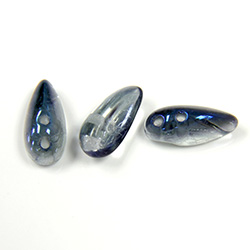 Preciosa Czech Pressed Glass 2-Hole Bead - Chilli 4x11MM CRYSTAL/MET BLUE