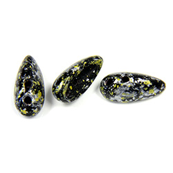 Preciosa Czech Pressed Glass 2-Hole Bead - Chilli 4x11MM JET/AGATE SILVER OLIVE