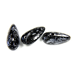 Preciosa Czech Pressed Glass 2-Hole Bead - Chilli 4x11MM JET/AGATE SILVER BLACK