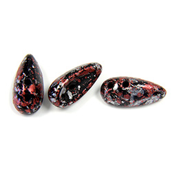 Preciosa Czech Pressed Glass 2-Hole Bead - Chilli 4x11MM JET/AGATE SILVER RED