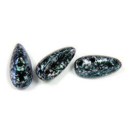 Preciosa Czech Pressed Glass 2-Hole Bead - Chilli 4x11MM JET/AGATE SILVER GREEN