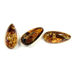 Preciosa Czech Pressed Glass 2-Hole Bead - Chilli 4x11MM CRYSTAL/TRAVERTINE