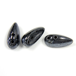 Preciosa Czech Pressed Glass 2-Hole Bead - Chilli 4x11MM HEMATITE