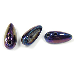 Preciosa Czech Pressed Glass 2-Hole Bead - Chilli 4x11MM IRIS BLUE