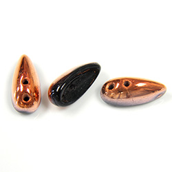 Preciosa Czech Pressed Glass 2-Hole Bead - Chilli 4x11MM JET/HALF COPPER