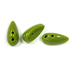 Preciosa Czech Pressed Glass 2-Hole Bead - Chilli 4x11MM OLIVE GREEN