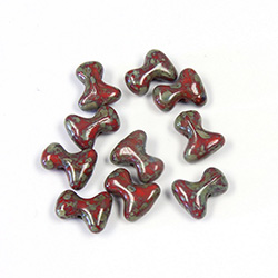 Preciosa Czech Pressed Glass Bead - Tee 2x8MM TRAVERTINE RED