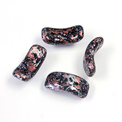 Preciosa Czech Pressed Glass 2-Hole Bead - Bow 03.5x15.5mm JET/ARGENT SILVER RED