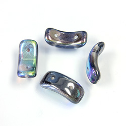 Preciosa Czech Pressed Glass 2-Hole Bead - Bow 03.5x15.5mm CRYSTAL/HELIO BLUE