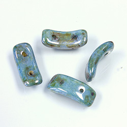 Preciosa Czech Pressed Glass 2-Hole Bead - Bow 03.5x15.5mm AGATE GREEN