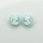 Plastic Cameo - Woman with Ponytail Round 12MM WHITE ON BLUE
