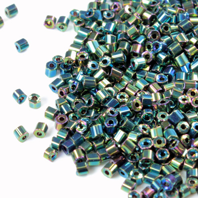 Czech Glass Seed Bead - 2 Cut Hex 10/0 IRIS GREEN 59155