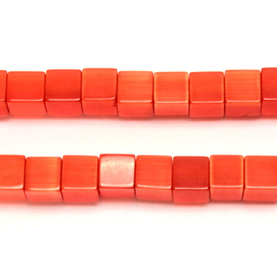 Fiber Optic Synthetic Cat's Eye Bead - Smooth Cube 06x6MM CAT'S EYE ORANGE