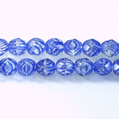 Czech Glass Fire Polish Bead - Round 08MM STRIPED BLUE