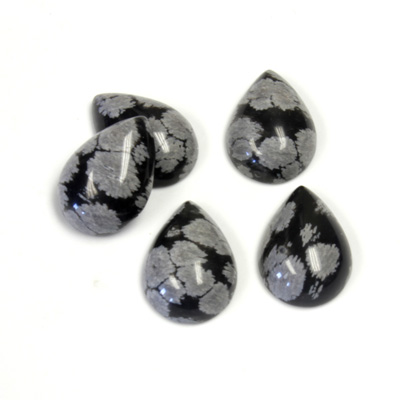 Gemstone Cabochon - Pear 14x10MM SNOWFLAKE OBSIDIAN