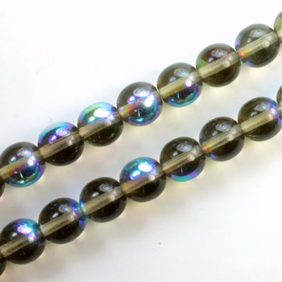 Czech Pressed Glass Bead - Smooth Round 08MM BLACK DIAMOND AB