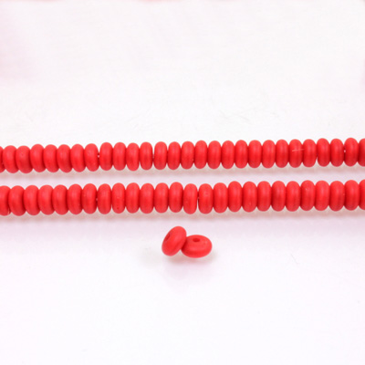 Czech Pressed Glass Bead - Smooth Rondelle 4MM MATTE DARK RED