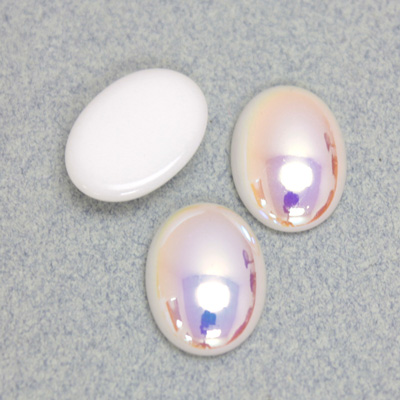 Glass Medium Dome Opaque Cabochon - Coated Oval 18x13MM CHALKWHITE AB