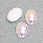Glass Medium Dome Opaque Cabochon - Coated Oval 18x13MM CHALKWHITE AB
