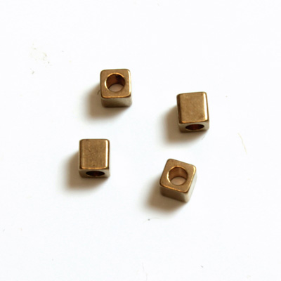 Brass Bead - Cube 03x3MM RAW BRASS Lead Safe with 1.5mm Hole