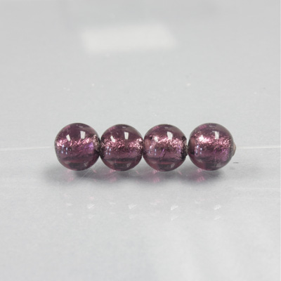 Czech Glass Lampwork Bead - Smooth Round 08MM AMETHYST SILVER LINED