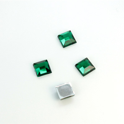 Plastic Flat Back Foiled Rose Cut Rhinestone - Square 06x6MM EMERALD