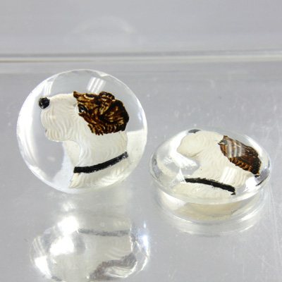 Glass Crystal Painting with Carved Intaglio Terrier Round 18MM  NATURAL on CRYSTAL