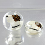 Glass Crystal Painting with Carved Intaglio Terrier Round 18MM  NATURAL on CRYSTAL