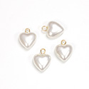 Plastic Pendant - Puff Heart with Brass Loop 9MM PEARL WHITE