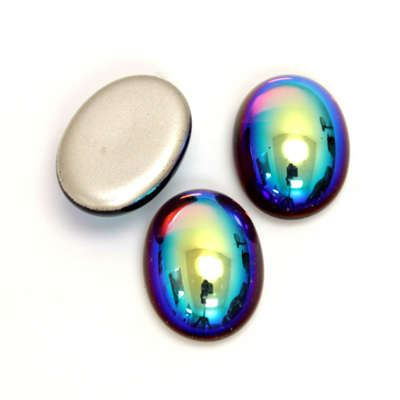 Glass Medium Dome Foiled Cabochon - Coated Oval 18x13MM AMETHYST AB