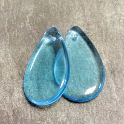 Czech Pressed Glass Pendant - Smooth Pear 30x18MM AQUA