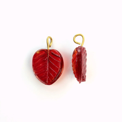 Glass Pendant Leaf with Brass Loop 13x12MM RUBY