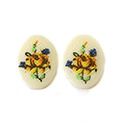 German Plastic Porcelain Decal Painting - PETIT POINT, Cross Stitch Look -Flower Oval 18x13MM YELLOW Rose ON WHITE BASE