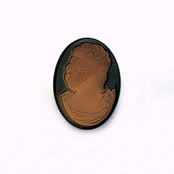 German Glass Cameo Woman Oval - 25x18MM MATTE SMOKE TOPAZ/JET