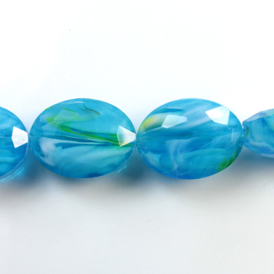 Chinese Cut Crystal Millefiori Bead - Oval 16x12MM AQUA