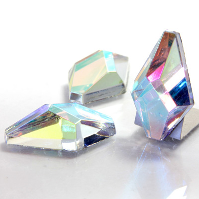 Glass Flat Back Foiled Faceted Stone - Hexagon 20x12MM Crystal AB