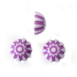 German Plastic Mosaic Engraved Flat Back Cabochons - Round 08MM LILAC on WHITE