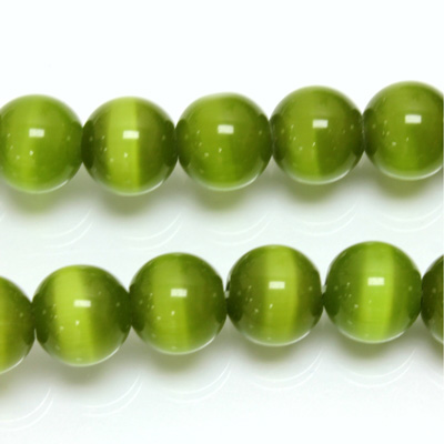 Fiber-Optic Synthetic Bead - Cat's Eye Smooth Round 10MM CAT'S EYE OLIVE