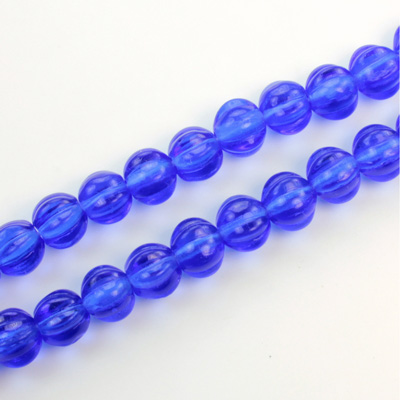 Czech Pressed Glass Bead - Melon Ribbed Round 7MM SAPPHIRE