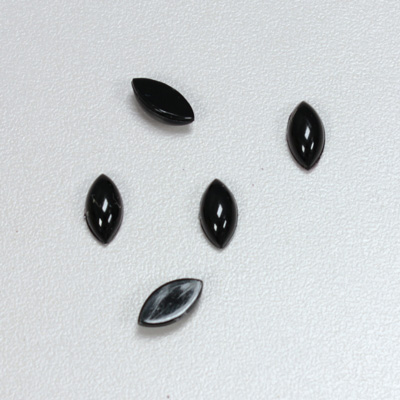 Plastic Flat Back Opaque Cabochon - Navette 10x5MM JET